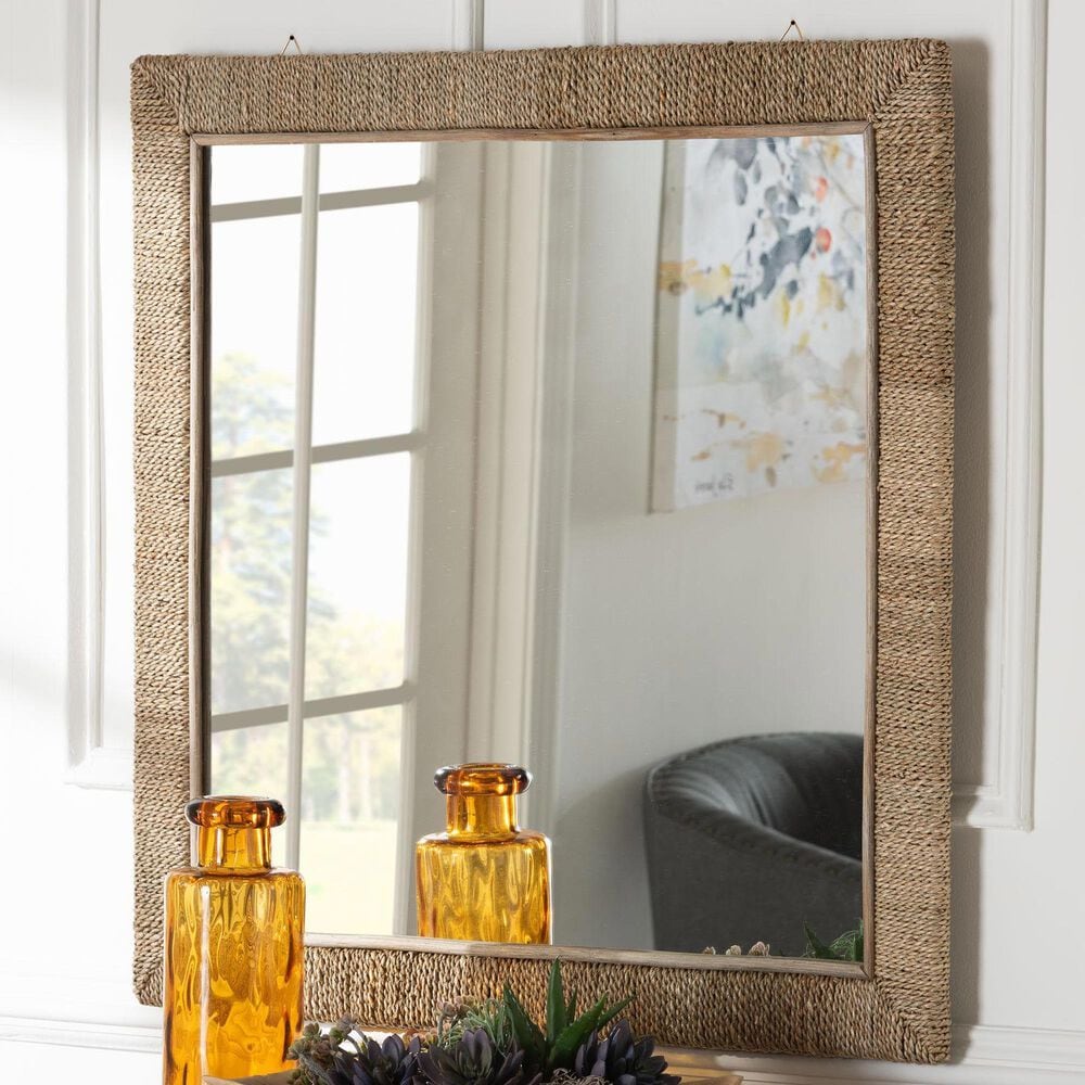 bali &amp; pari Geralyn Japandi Square Wall Mirror in Natural Seagrass, , large
