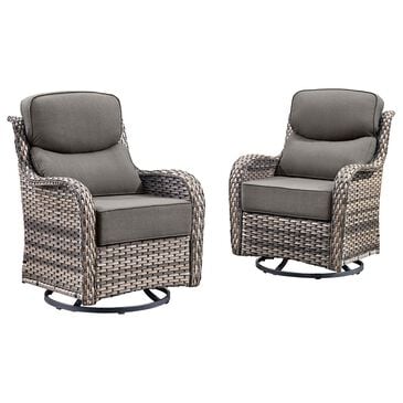 Sunwell Garden Patio Swivel Glider Chair with Gray Wicker in Gray (Set of 2), , large