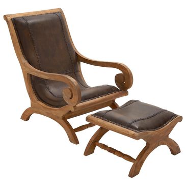 Maple and Jade Accent Arm Chair with Ottoman in Dark Brown, , large