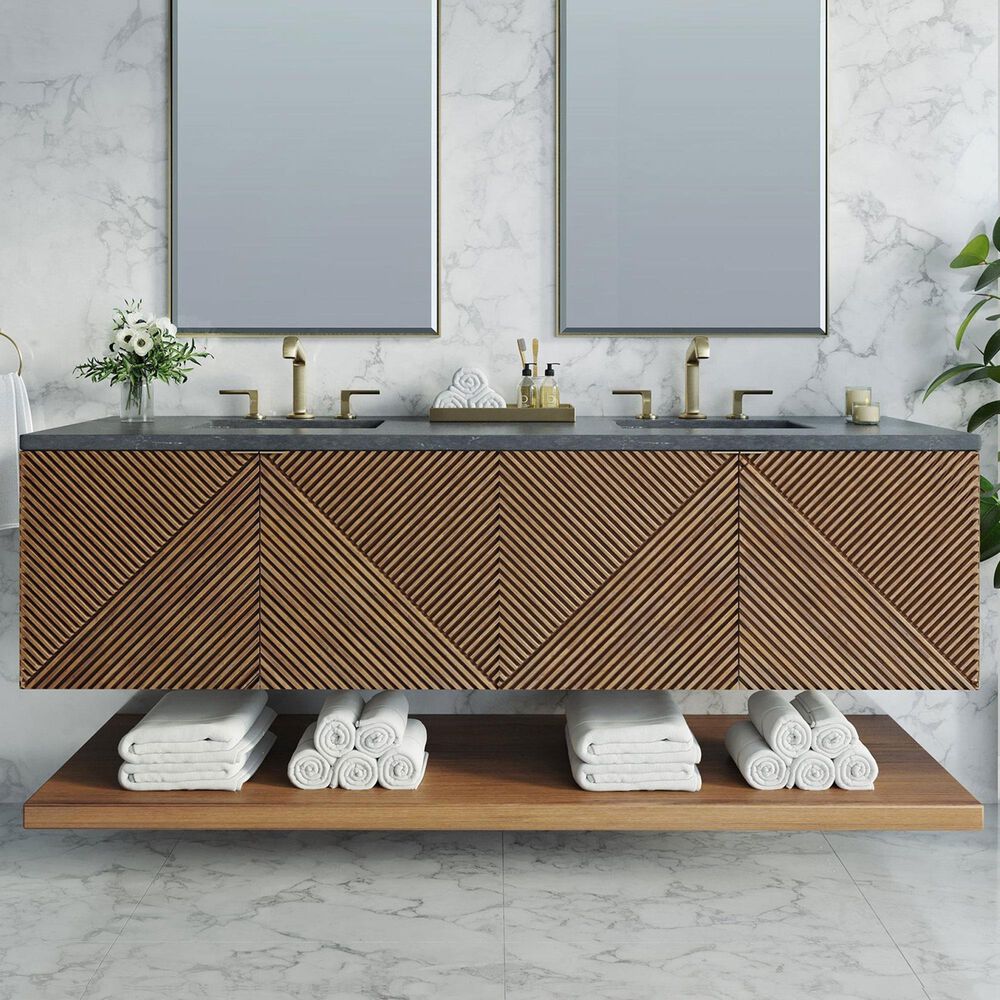 James Martin Vanities Marcello 72&quot; Double Bathroom Vanity in Chestnut with 3 cm Charcoal Soapstone Quartz Top and Rectangular Sinks, , large