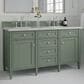 James Martin Vanities Brittany 60" Double Bathroom Vanity in Smokey Celadon with 3 cm Eternal Jasmine Pearl Silestone Top, Rectangular Sinks and FreePower Wireless Charger, , large