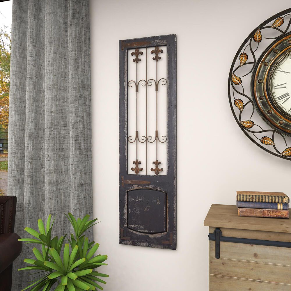 Maple and Jade 57&quot; x 16&quot; Gate Wall Decor in Dark Gray and Brown, , large