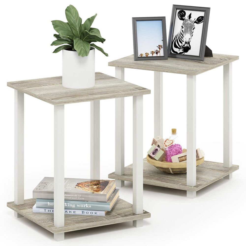 HOMLUX 2-Tier End Table in Sonoma Oak and White (Set of 2), , large