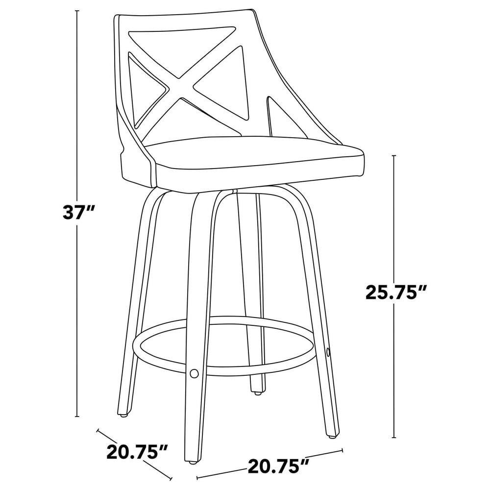 LumiSource Charlotte Swivel Counter Stool with Blue Fabric Upholstery in Whitewashed and Chrome (Set of 2), , large