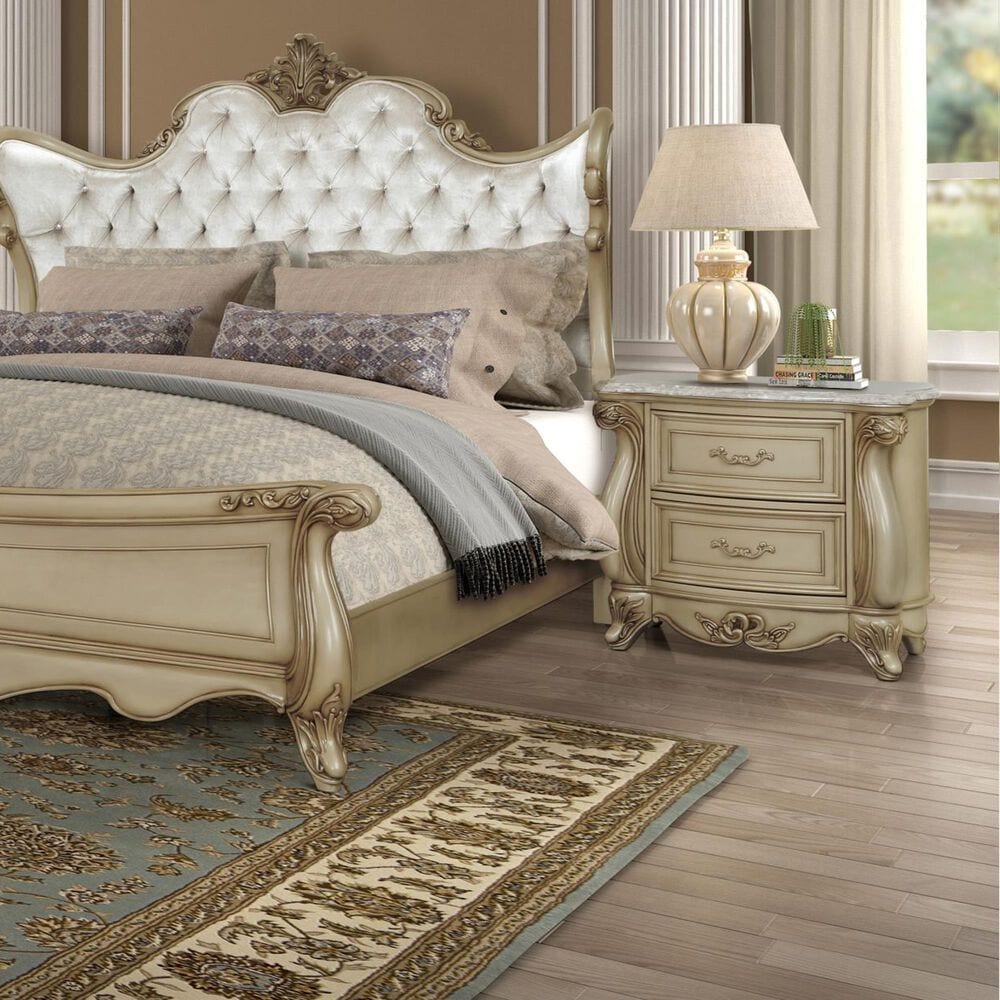 New Heritage Design Monique 2-Drawer Nightstand with Marble Top in Champagne, , large