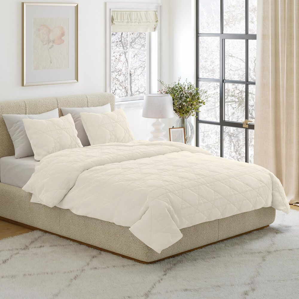 Timberlake 2-Piece Velvet Twin Quilt Set in Cream, , large