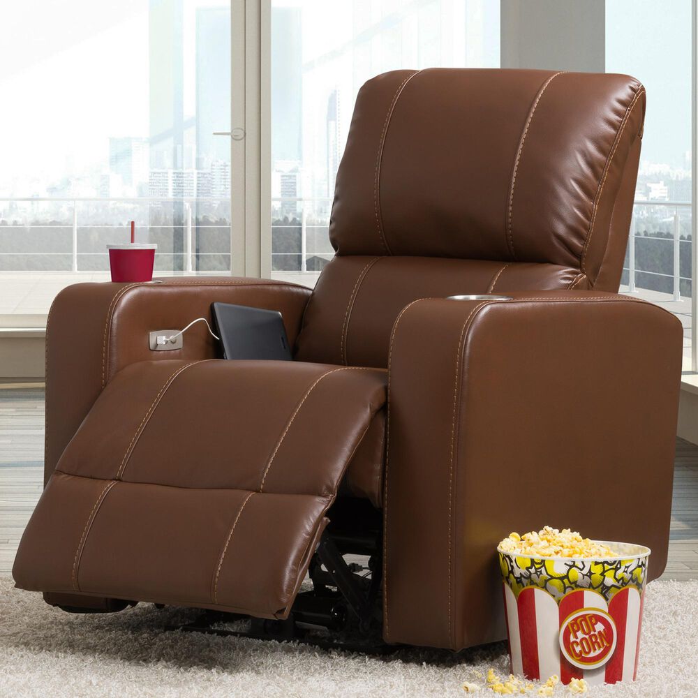 CorLiving Tucson Home Theater Power Recliner with Cup Holders in Brown, , large