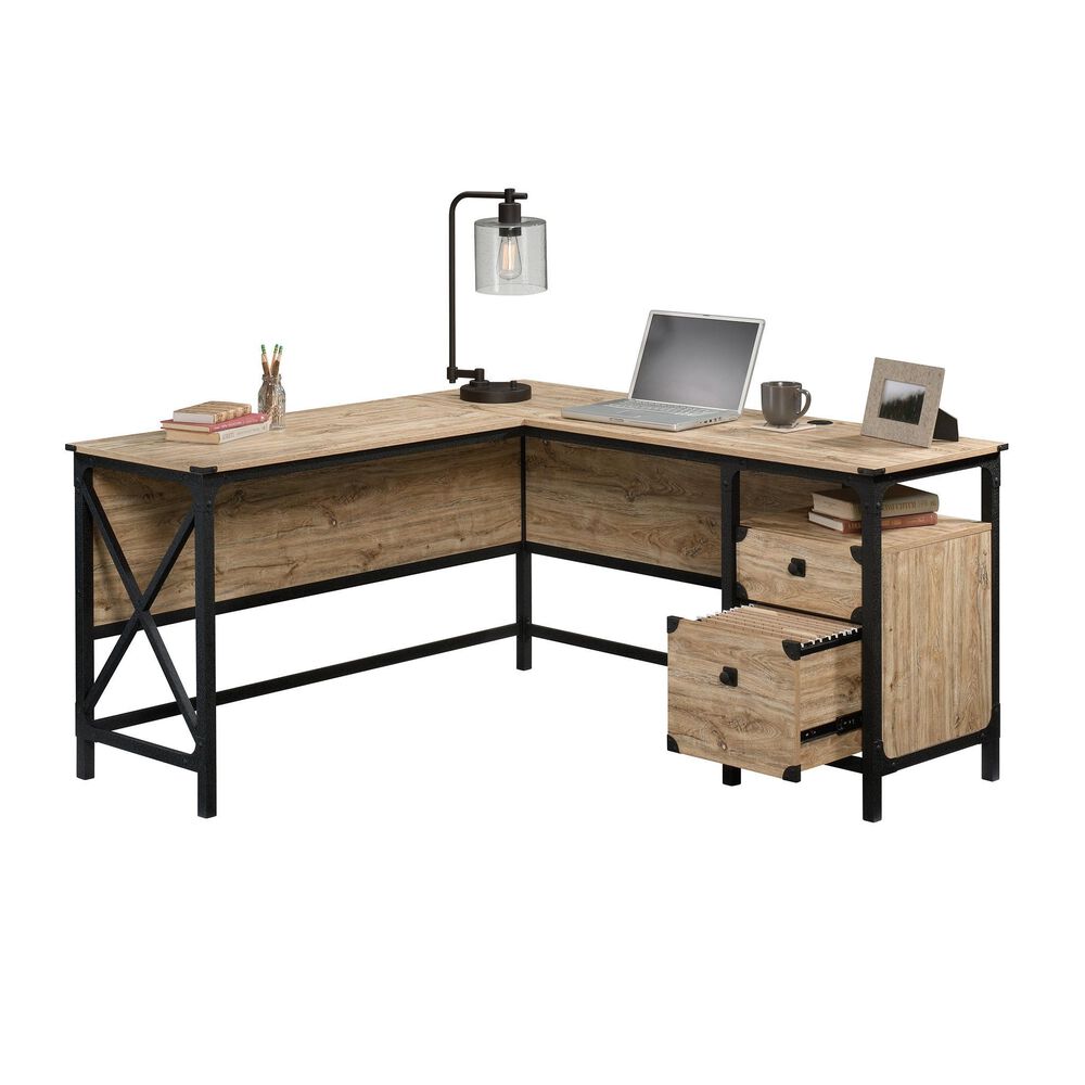 Sauder Steel River L-Shaped Desk in Milled Mesquite, , large