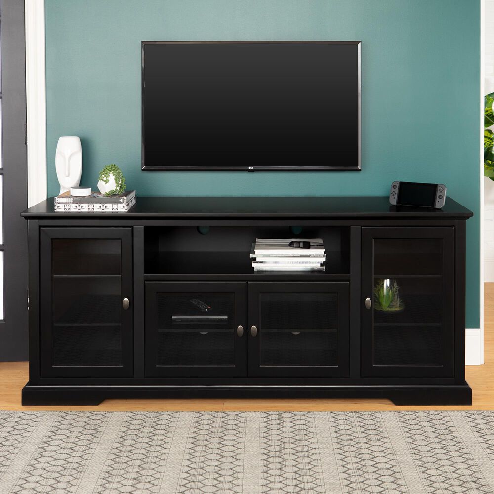 Walker Edison 70" Wood Highboy TV Stand in Black NFM