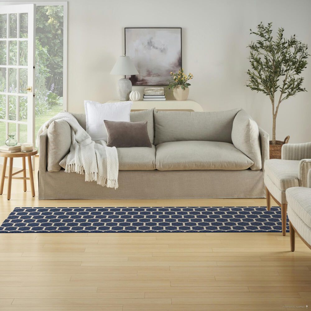 Nourison Twist Reversible 2&#39;2&quot; x 8&#39; Navy Indoor/Outdoor Runner, , large