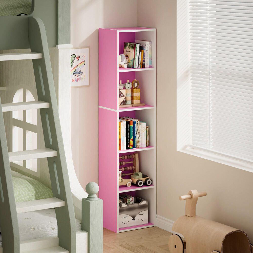 HOMLUX 5-Tier Cube Open Shelf Storage Organizer Bookcase in Pink and White, , large