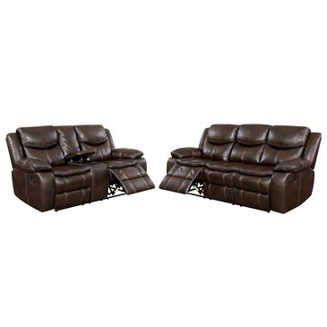 Furniture of America Monaghan Manual Reclining Sofa and Loveseat Set in Brown, , large