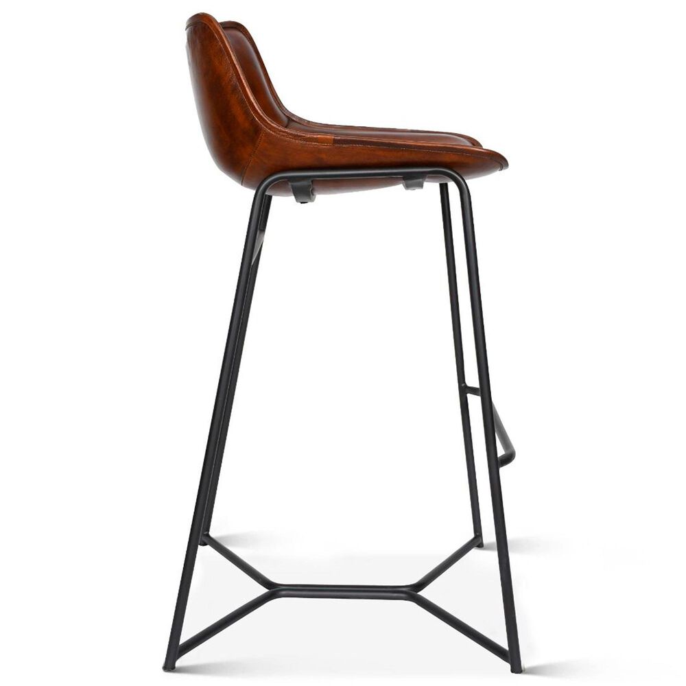 Home Trends &amp; Design Counter Stool with Chocolate Top Grain Leather Seat and Black Metal Frame, , large