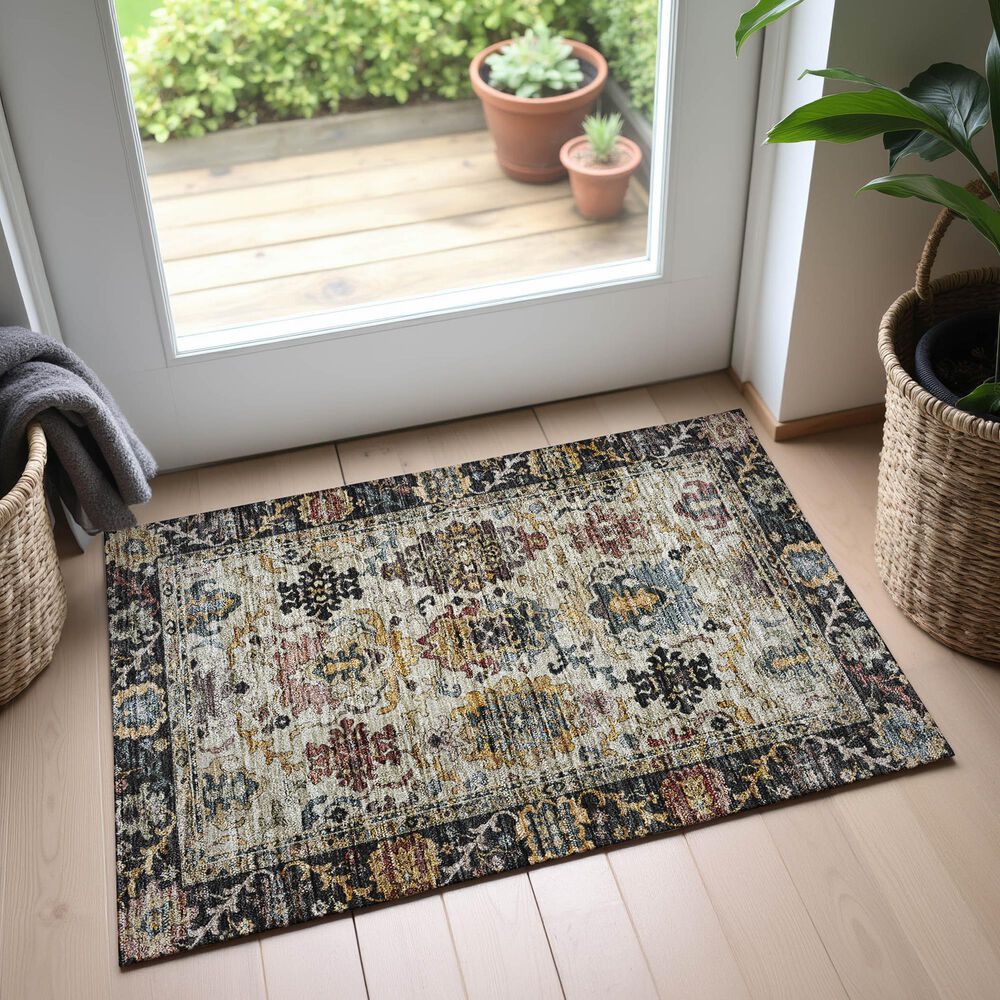 Dalyn Rug Company Silk Road Black, Ivory, Gold, Copper, Blush, Aloe and Wheat 1&#39;8&quot; x 2&#39;6&quot; Area Rug, , large