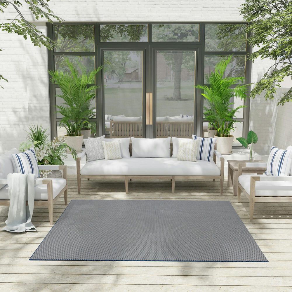 Nourison Courtyard Ivory and Blue 6&#39; Square Indoor/Outdoor Area Rug, , large