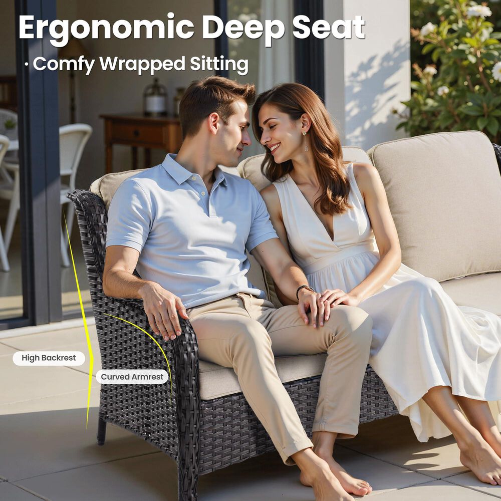 HOMLUX HOMLUX 6-Piece Patio Furniture Set with Swivel Rocking Chairs, High Back Outdoor Wicker Sofa Couch, Brown Rattan in Beige, , large