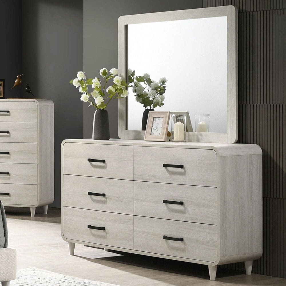 Crown Mark Nyomi 6-Drawer Dresser and Mirror in White, , large