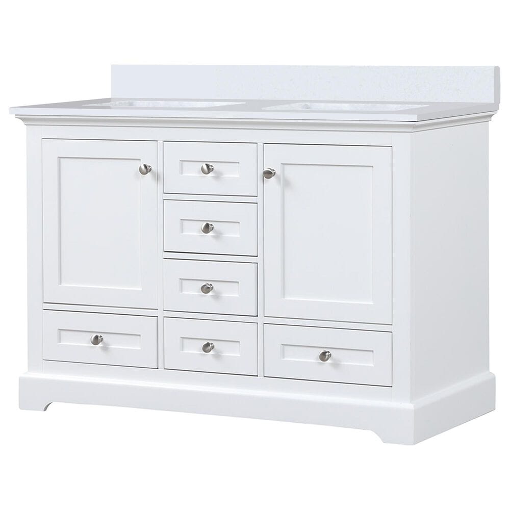 Lexora Home Dukes 48" Double Bathroom Vanity in White with 2 cm White Cultured Marble Top and Rectangular Sinks, , large
