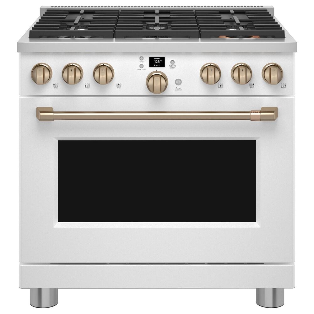 Cafe 6.2 Cu. Ft. Freestanding Natural Gas Range in Matte White and Brushed Bronze, , large