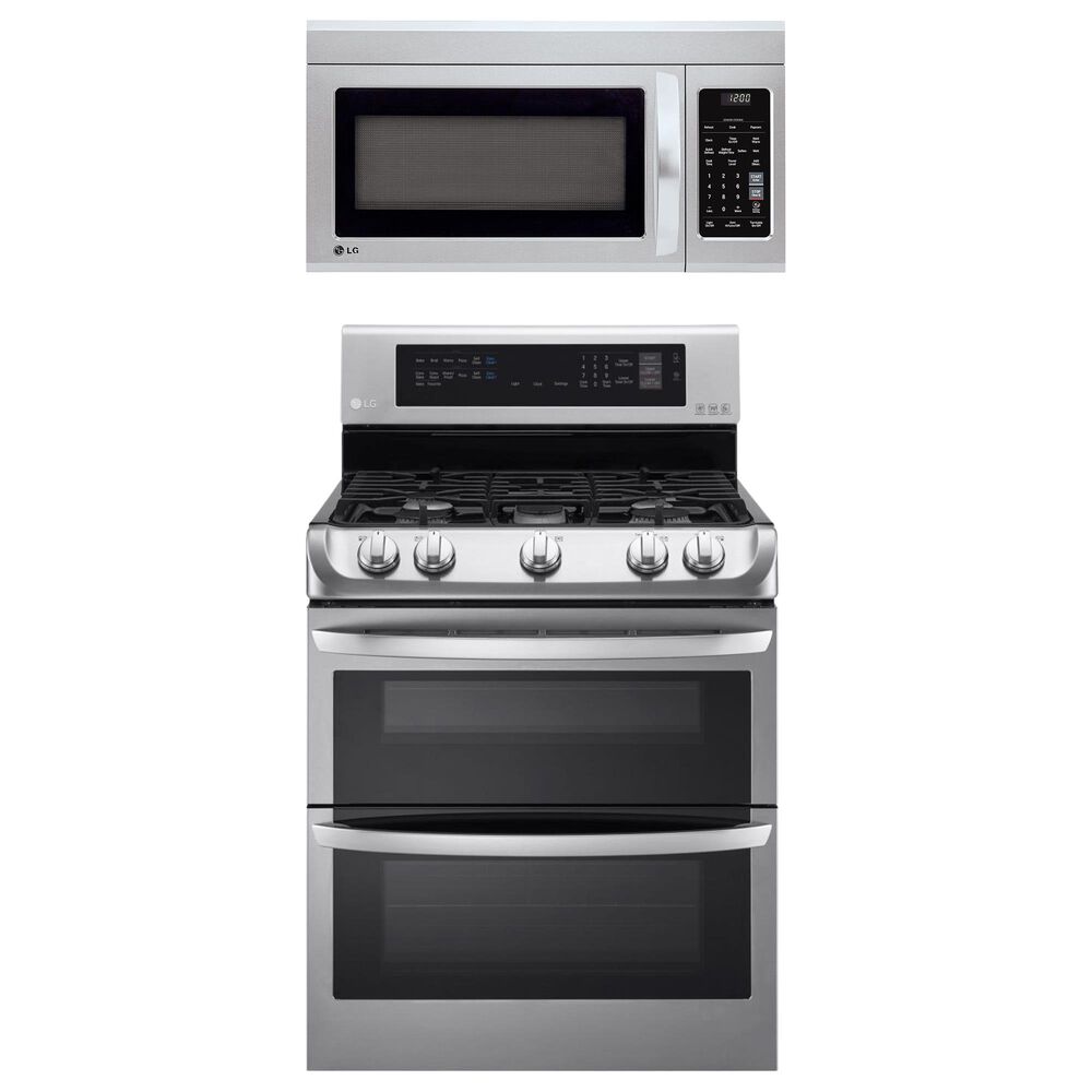 LG 2-Piece Kitchen Package with 6.9 Cu. Ft. Gas Double Oven Range and 1.8 Cu. Ft. Microwave Oven in Stainless Steel, , large