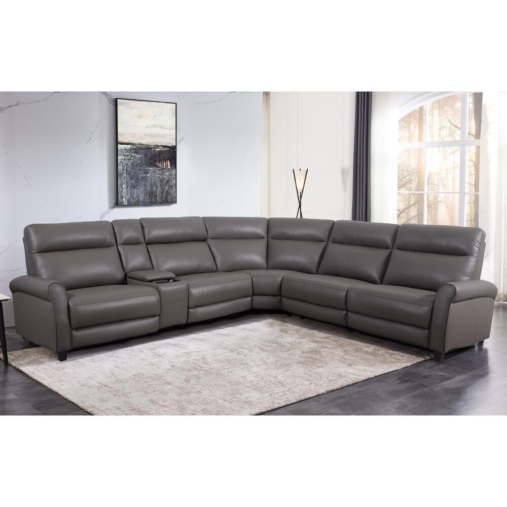 Oxford Furniture 6-Piece Leather Power Reclining Sectional in Gray, , large