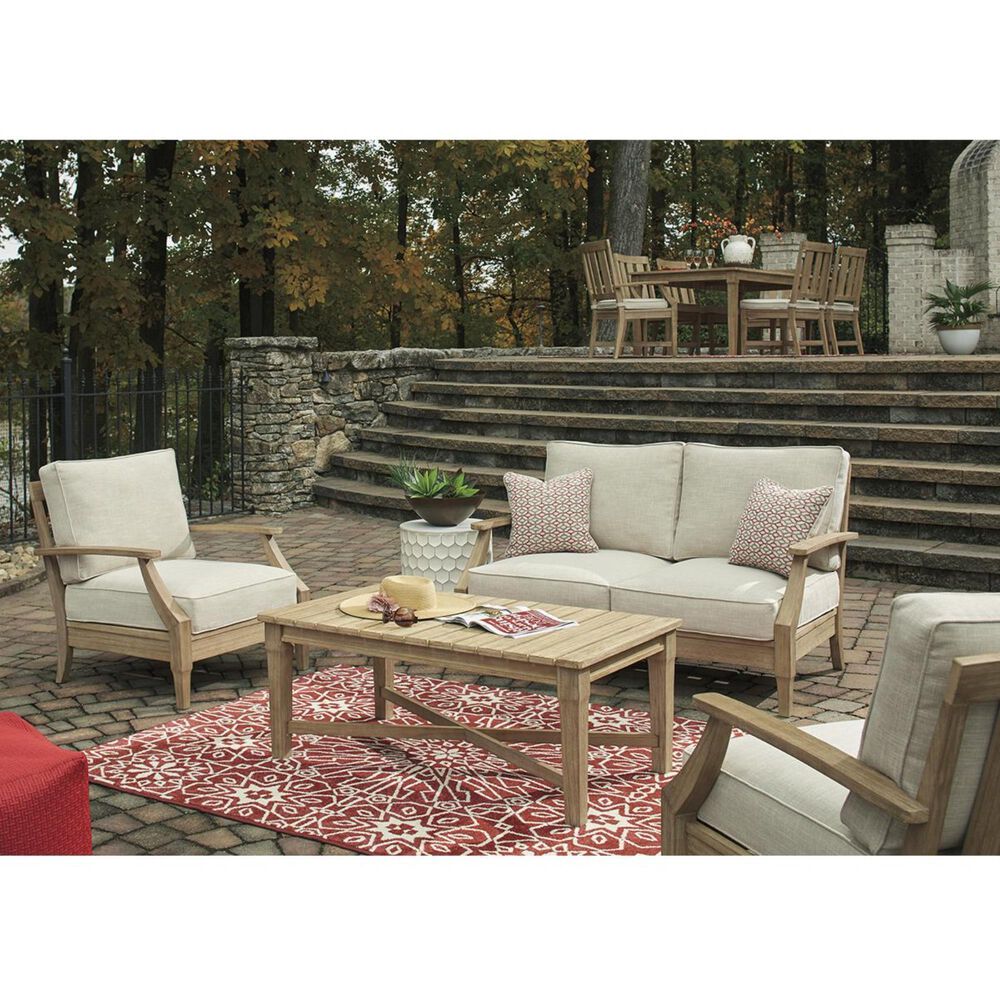 Ashley Clare View Loveseat with Beige Cushion in Antique Teak, , large