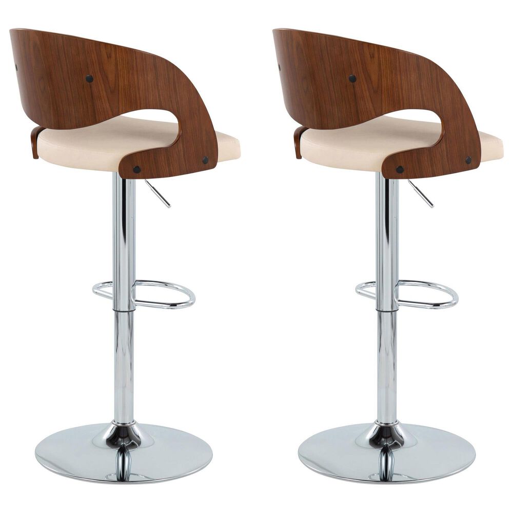 Lumisource Pino Adjustable Swivel Barstool with Cream Cushion in Chrome and Walnut &#40;Set of 2&#41;, , large