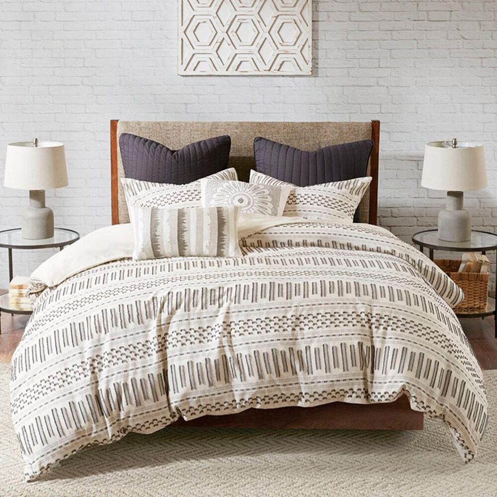 Hampton Park Rhea 3-Piece King Duvet Cover Set in Ivory and Charcoal, , large