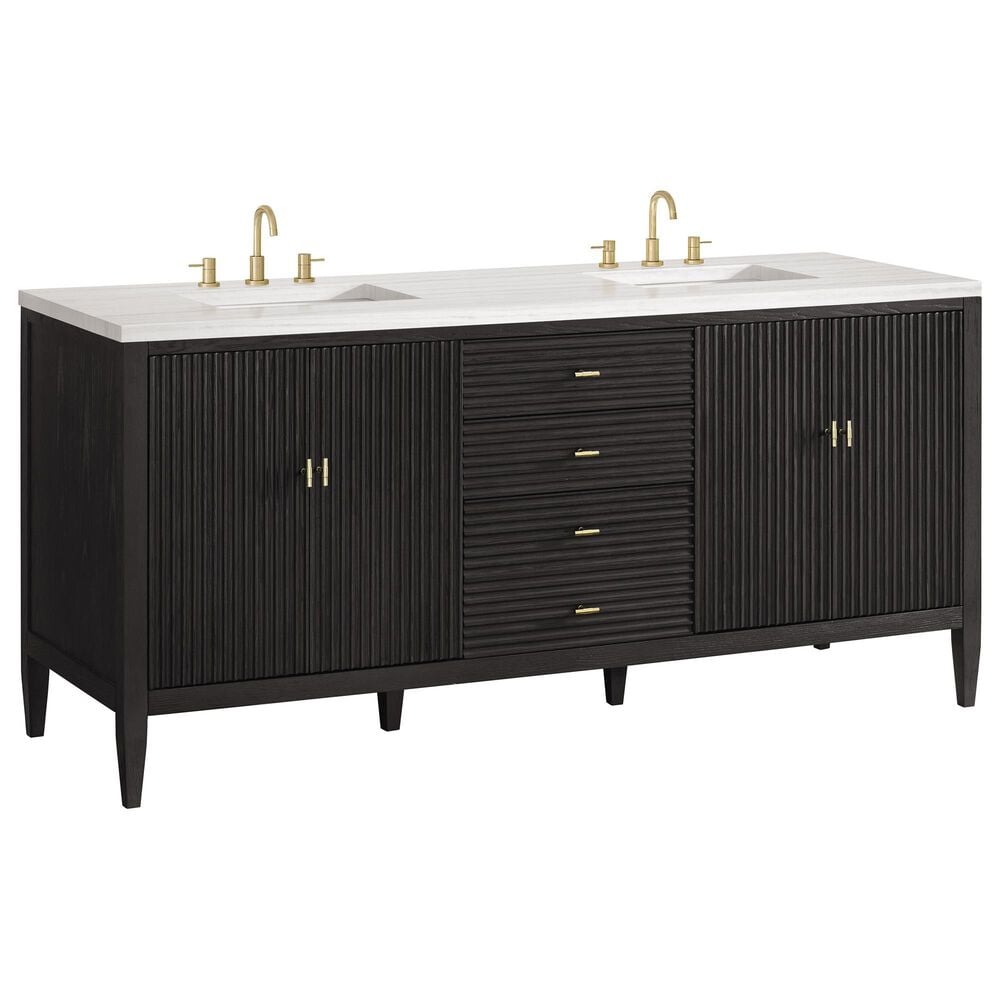 James Martin Vanities Myrrin 72" Double Vanity in Carbon Oak with 3 cm Arctic Fall Solid Surface Top, , large