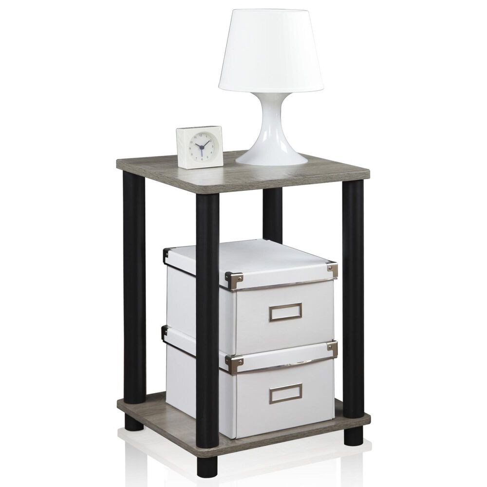 HOMLUX 2-Tier Turn-N-Tube End Table in French Oak Grey and Black, , large