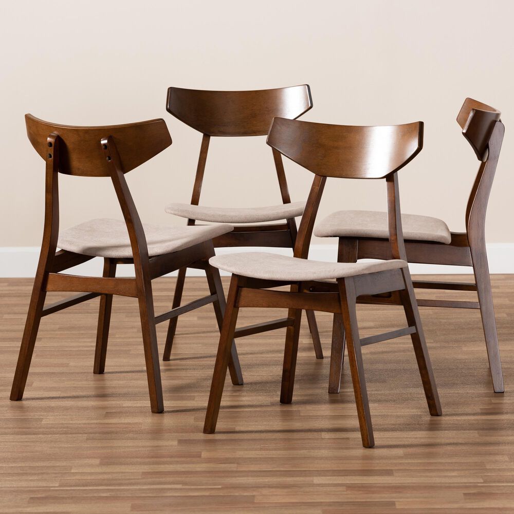 Baxton Studio Danica Side Chair with Light Beige Cushion in Walnut Brown (Set of 4), , large