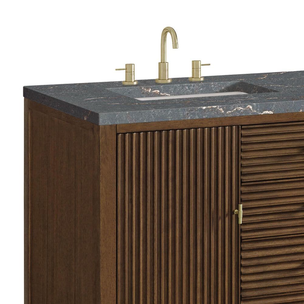 James Martin Vanities Myrrin 60&quot; Double Vanity in Mid Century Walnut with 3 cm Parisien Bleu Quartz Top, , large