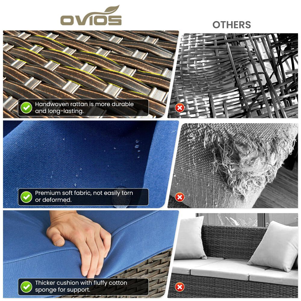 HOMLUX 5-Piece Patio Furniture Set with Chairs and Ottomans, High Back Outdoor Sofa Set, Brown Rattan in Denim Blue, , large