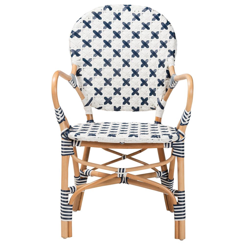 Baxton Studio Bryson Arm Chair in Natural Brown, Blue and White, , large