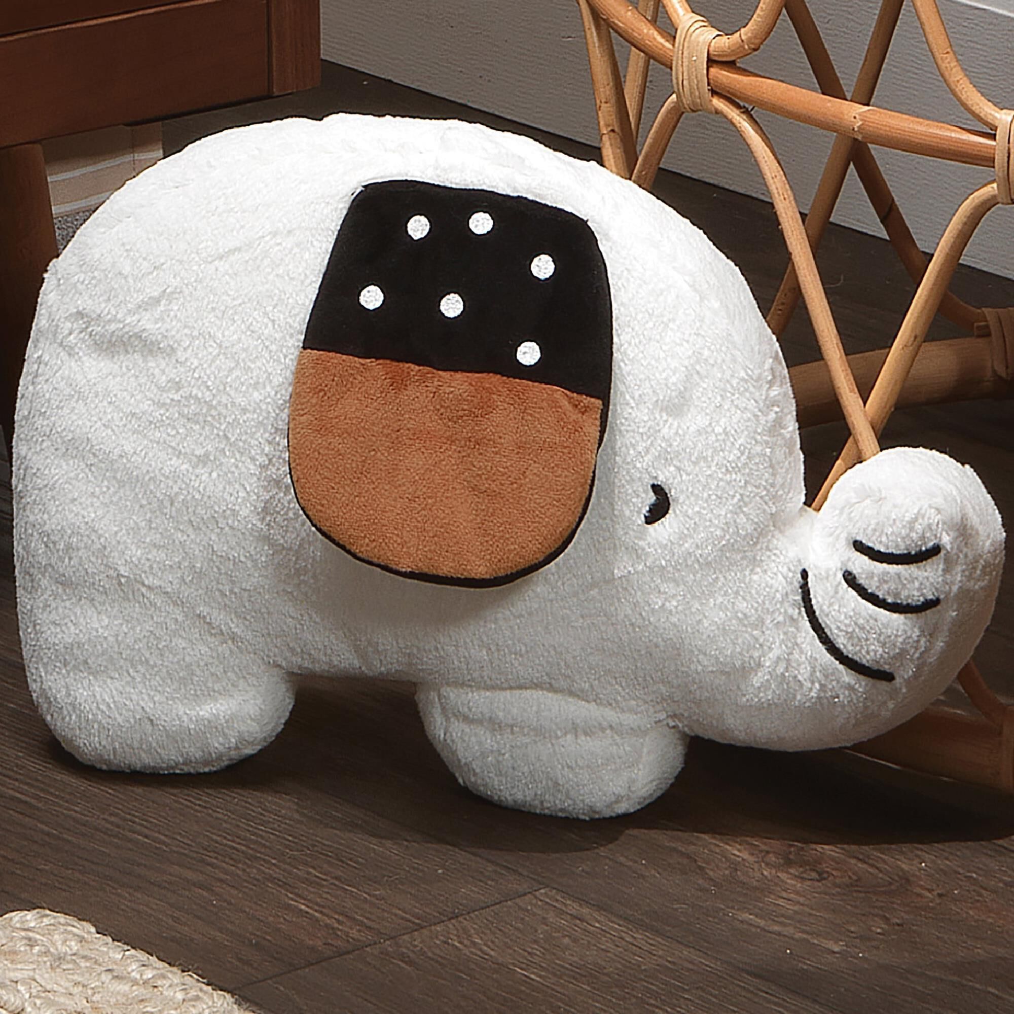 Lambs and Ivy Patchwork Jungle Pillow Elephant Stuffed Animal Toy in White NFM