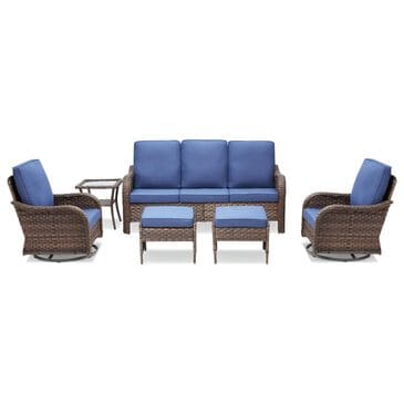 Sunwell Garden 6-Piece Patio Chat Set Two Ottomans in Navy, , large