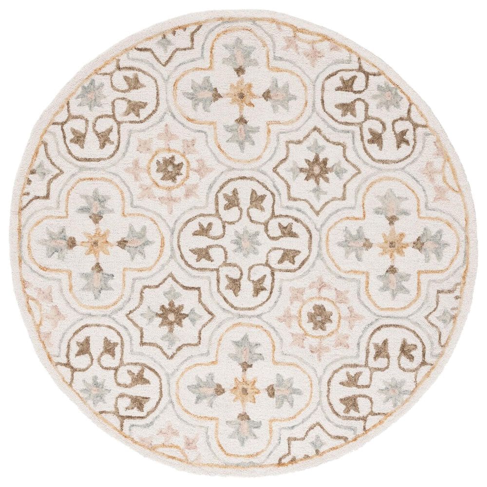 Safavieh Micro-Loop MLP381A 5" Round Ivory and Gray Area Rug, , large