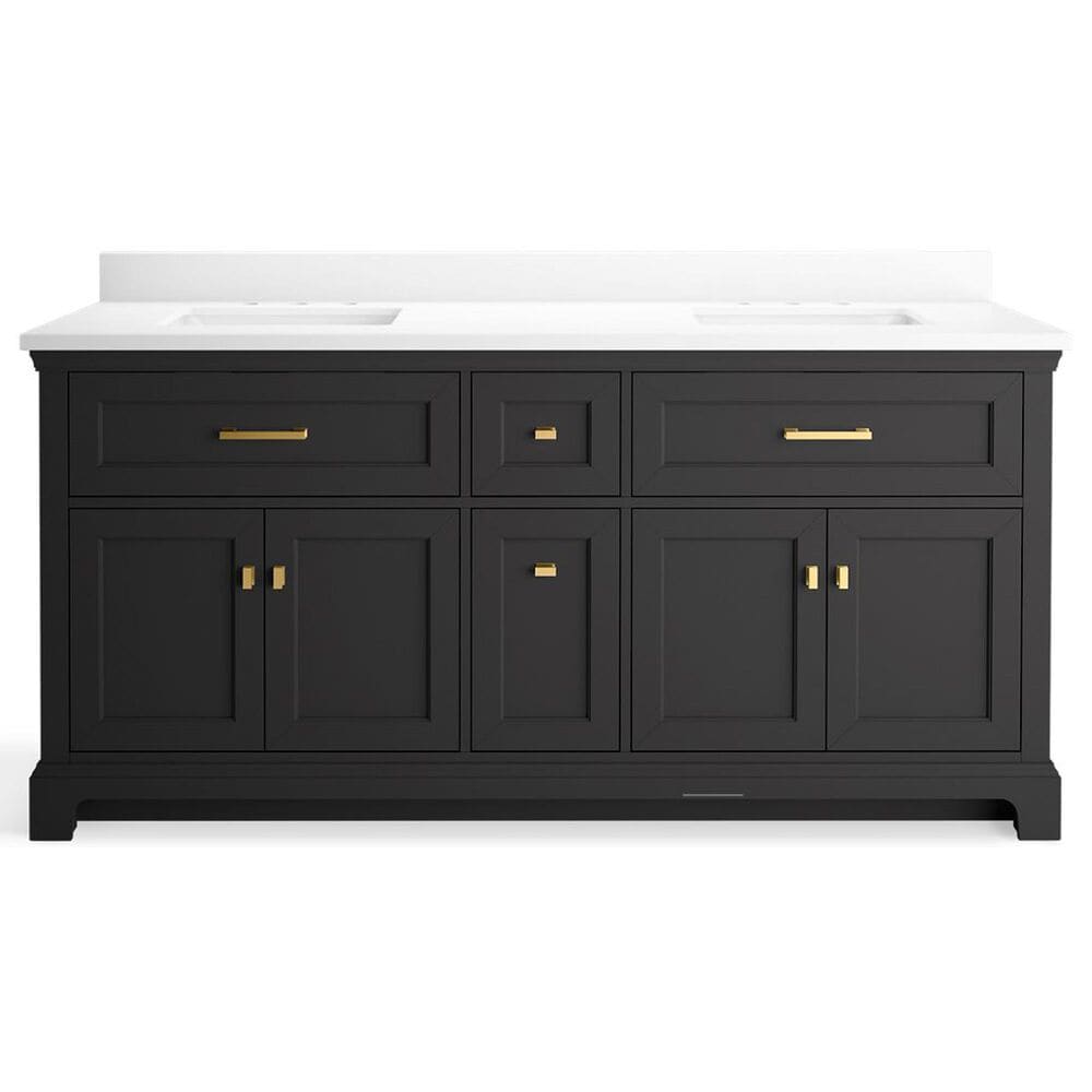 Kohler Charlemont 72" Double Bathroom Vanity in Ferrous Grey with 3 cm White Quartz Top and Rectangular Sinks, , large