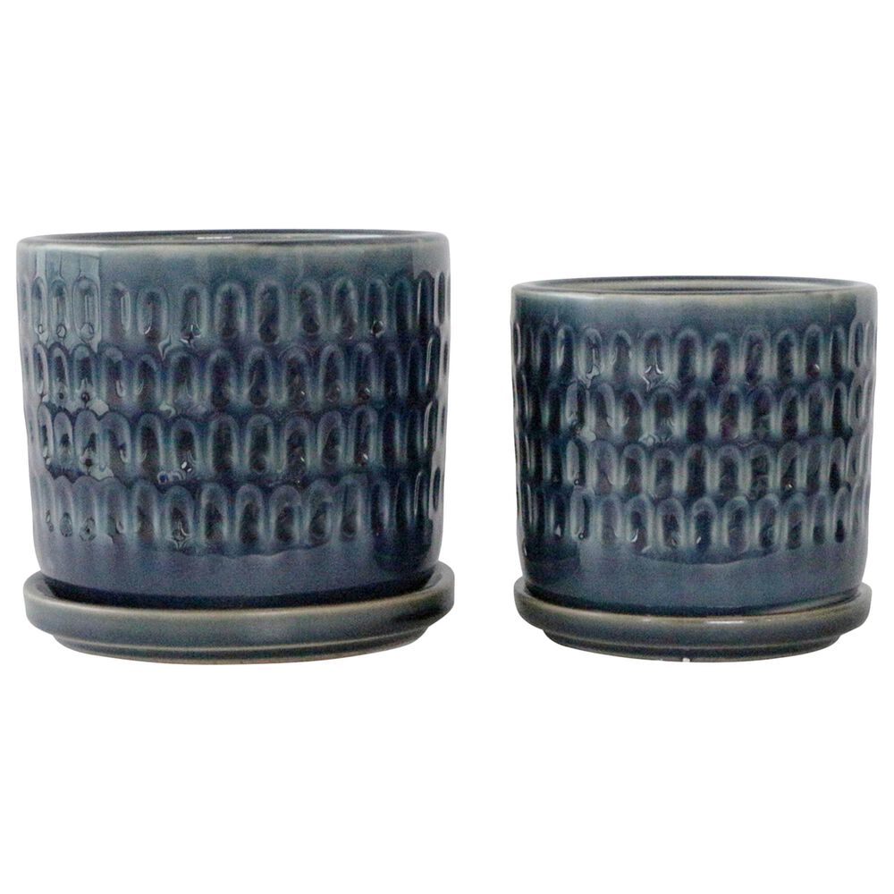 Sagebrook Home Dimpled Planter with Saucer in Blue (Set of 2), , large