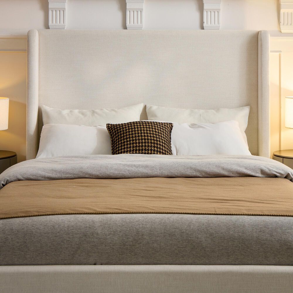 Hearth and Haven Carmen Queen Upholstered Platform Bed in Ivory, , large