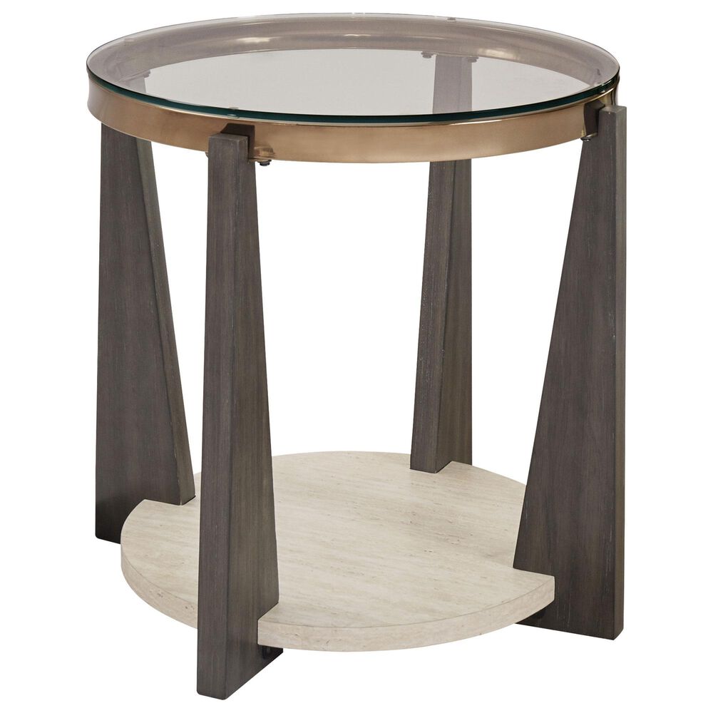 Ashley Frazwa Round End Table in Grayish Brown, Gold and Clear, , large