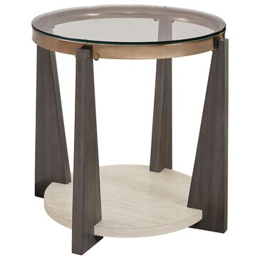 Ashley Frazwa Round End Table in Grayish Brown, Gold and Clear, , large