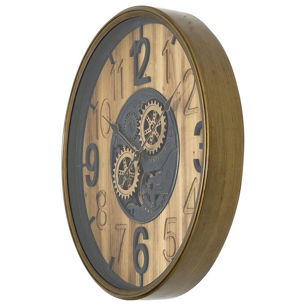 Yosemite Home Decor Carved Gear Wall Clock in Gold and Black, , large