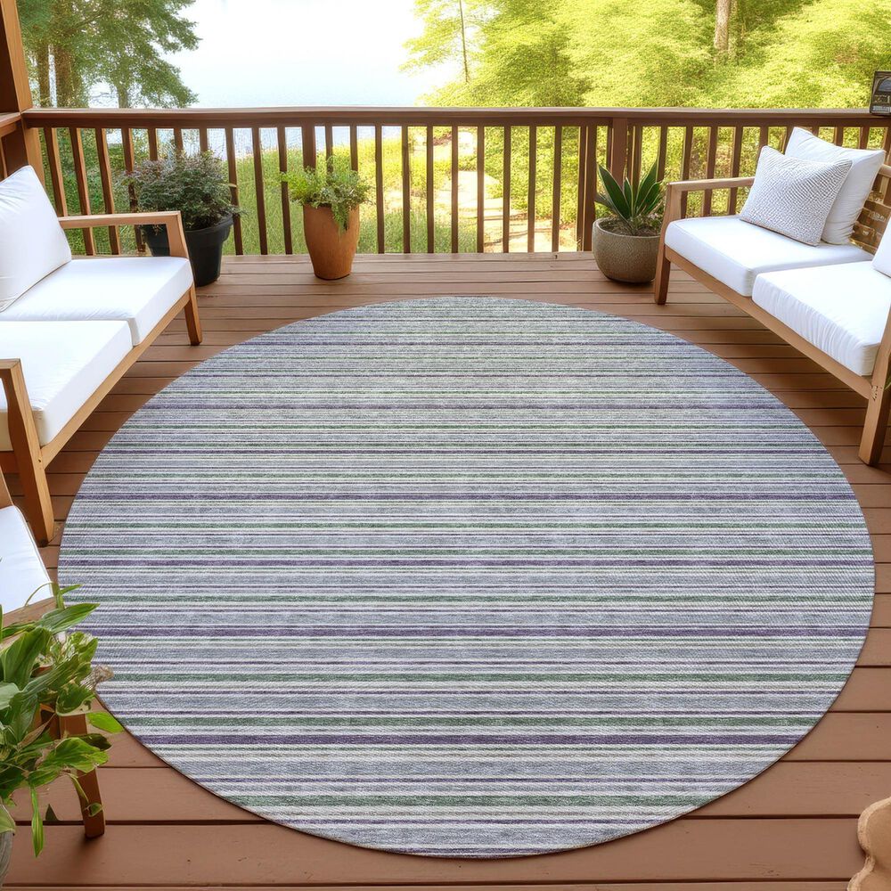 Dalyn Rug Company Soft Essentials Striped Pewter 8' Round Indoor/Outdoor Area Rug, , large