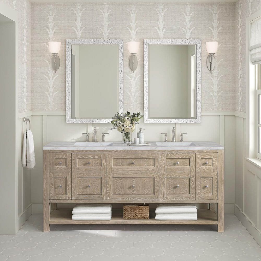 James Martin Vanities Breckenridge 72" Double Bathroom Vanity in Whitewashed Oak with 3 cm Eternal Jasmine Pearl Silestone Top, Rectangular Sinks and FreePower Wireless Charger, , large