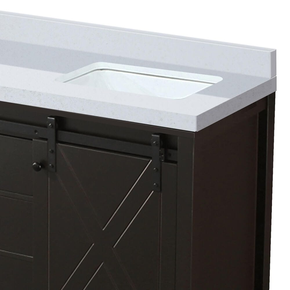 Lexora Home Marsyas 60&quot; Double Bathroom Vanity in Brown with 2 cm White Cultured Marble Top and Rectangular Sinks, , large