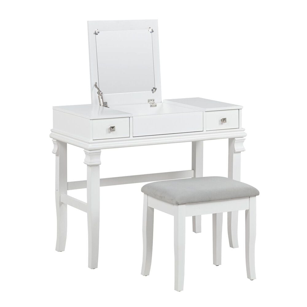 Linon Home Decor Angela Vanity with Stool in White, , large