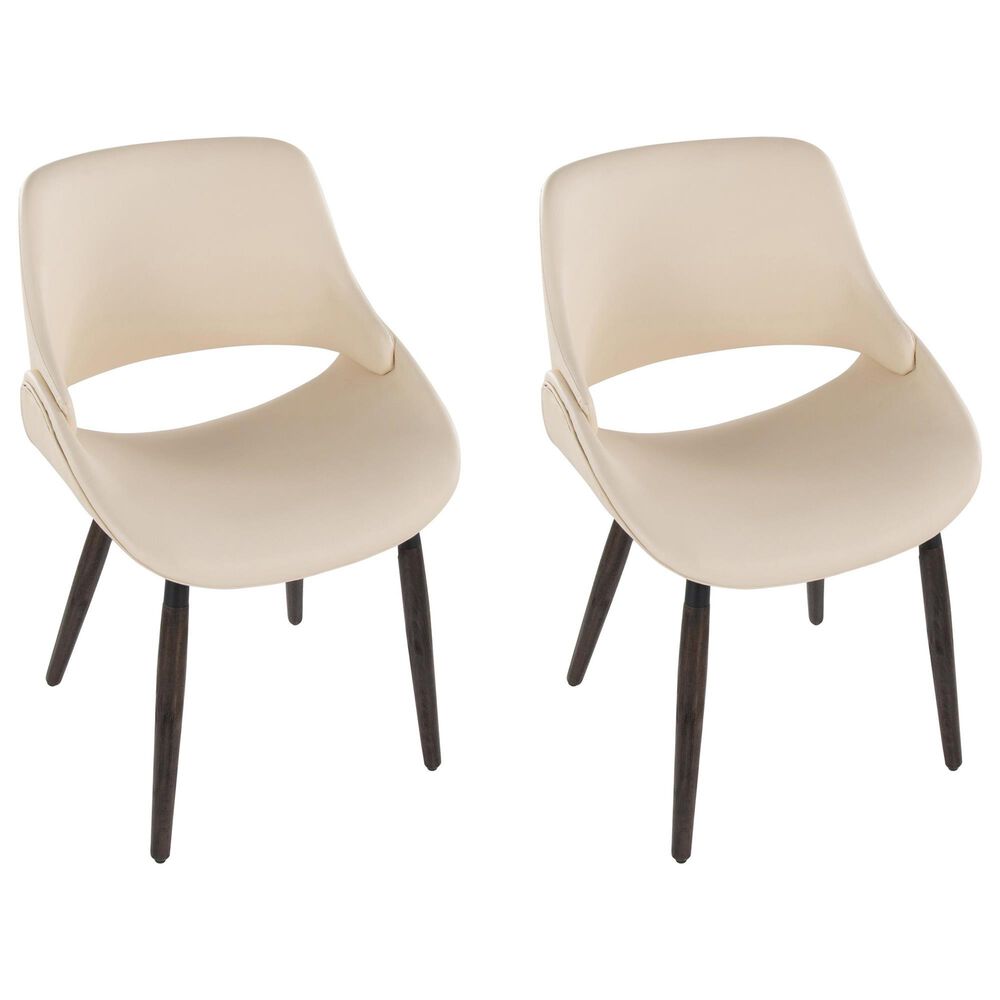 LumiSource Fabrico Side Chair with Cream Faux Leather Cushion in Dark Walnut (Set of 2), , large
