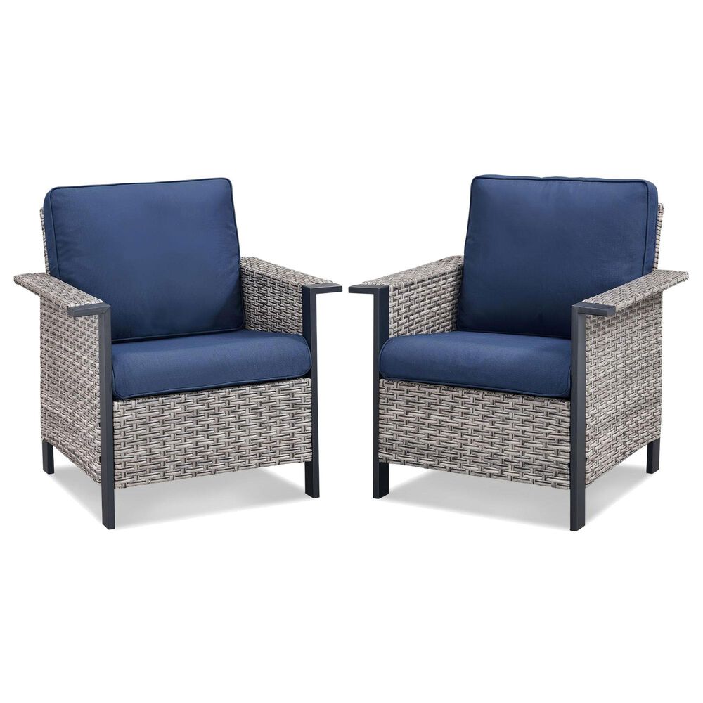 Sunwell Garden 5-Piece Patio Chat Set with Two Stationary Chairs in Navy, , large