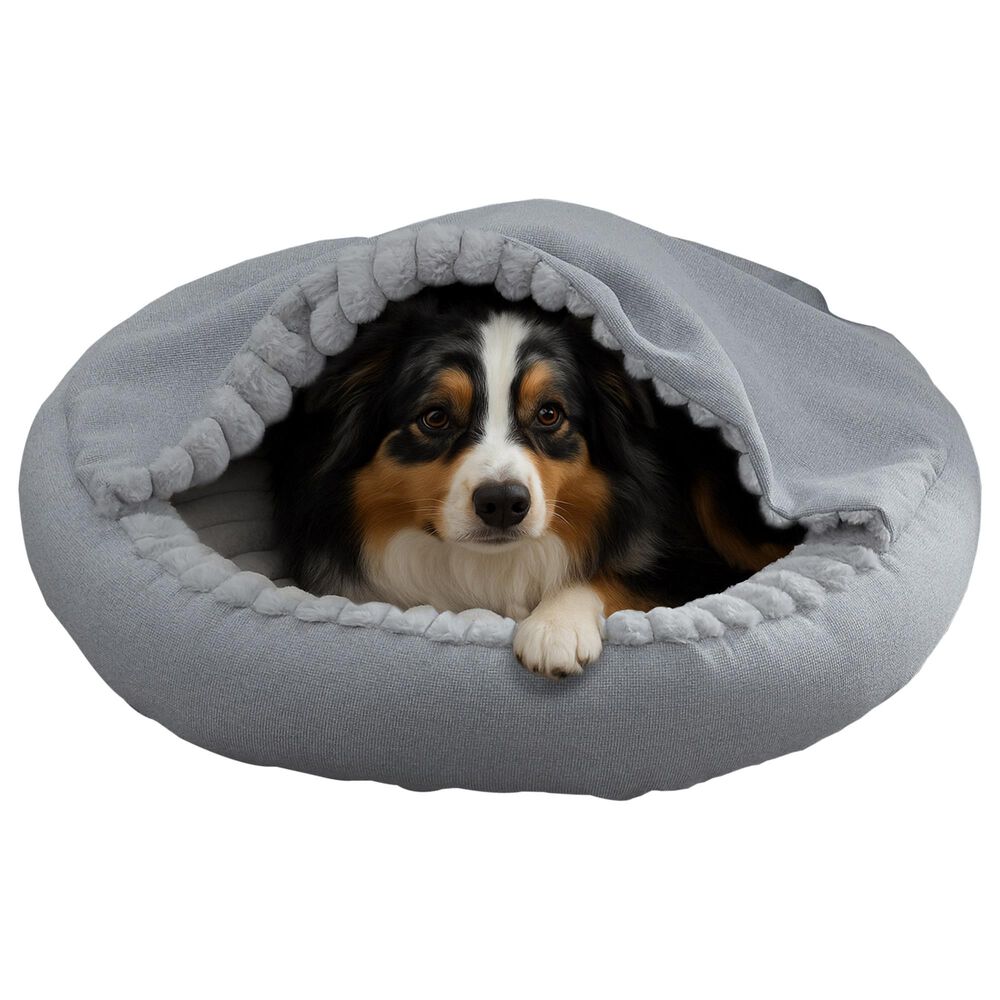 Hallmart Collectibles Hooded Large Round Cuddler Pet Bed in Gray, , large